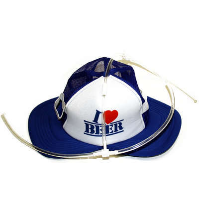 I Love Beer Twin Peak Cap (Holds 2 Beers With Drinking Straw)