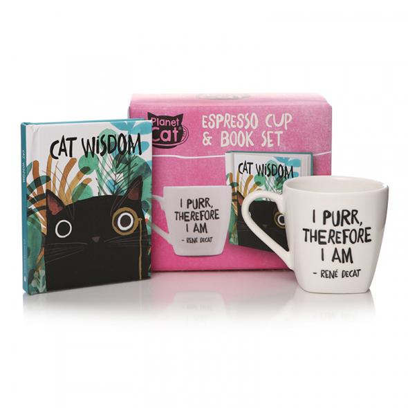 I Purr Therefore I Am Giftset Mini Book & Espresso Cup Planet Cat
