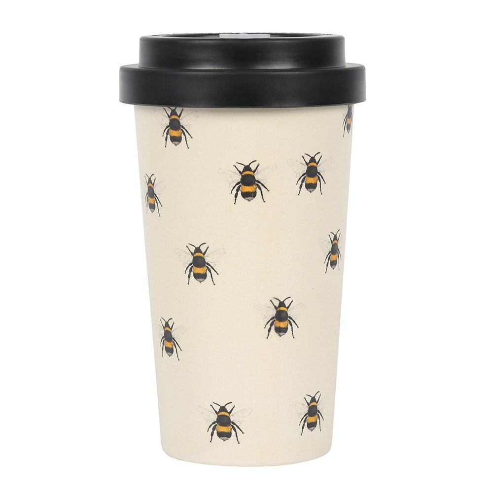Bee Pattern Eco Bamboo Travel Mug With Sleeve