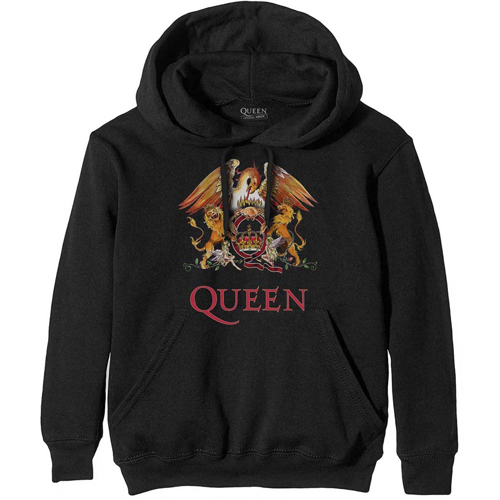 Queen (Xlrg) Pullover Hoodie: Classic Crest - Black