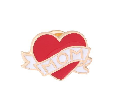 Mom Love Heart Badge Pin