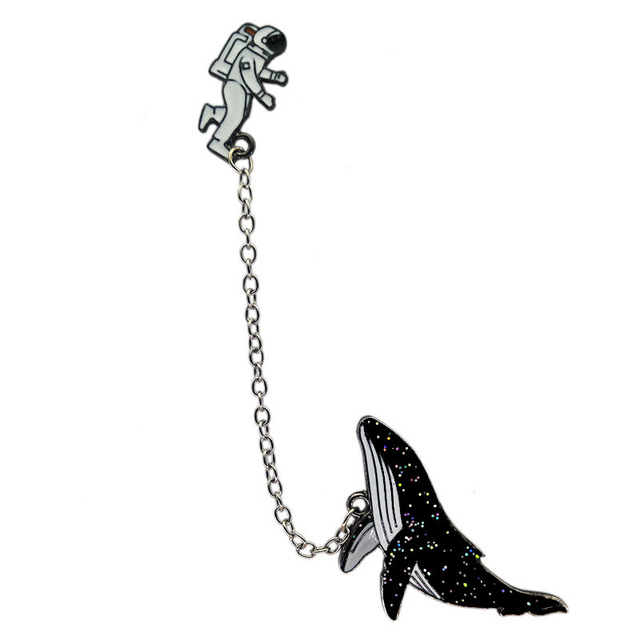 Astronaut And Space Whale Enamel Badge Set With Chain
