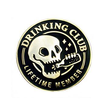 Drinking Club Skull Badge Pin