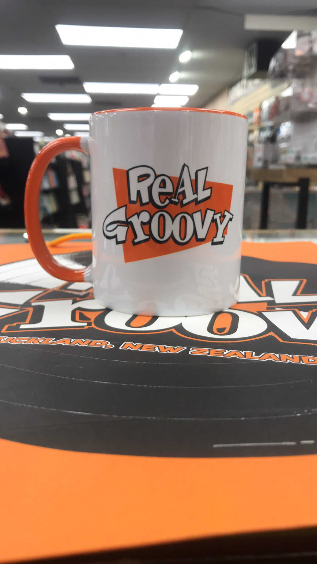 Real Groovy Coffee Mug 90s Retro Throwback Orange Inside