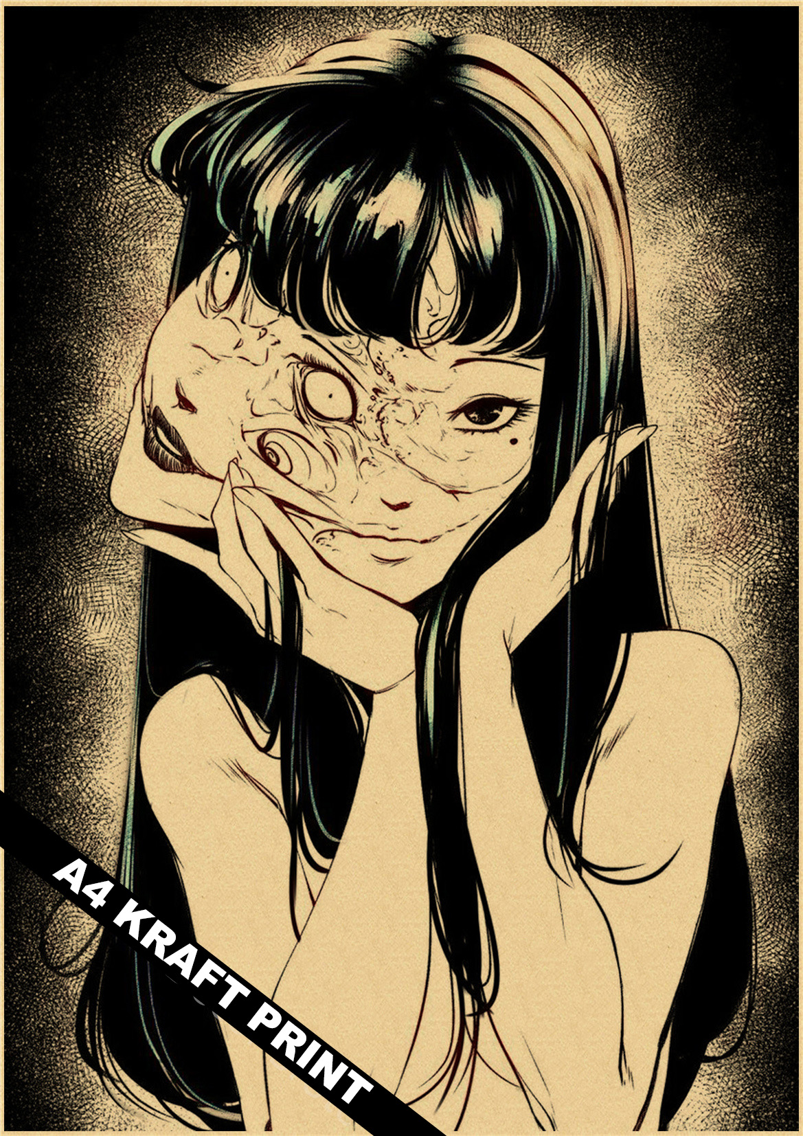 Tomie Horror Split Face Anime Kraft Poster Print Small A4 Hands - Real  Groovy