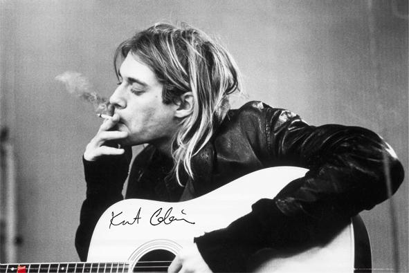 Kurt Cobain Guitar Black And White Smoking Poster  279